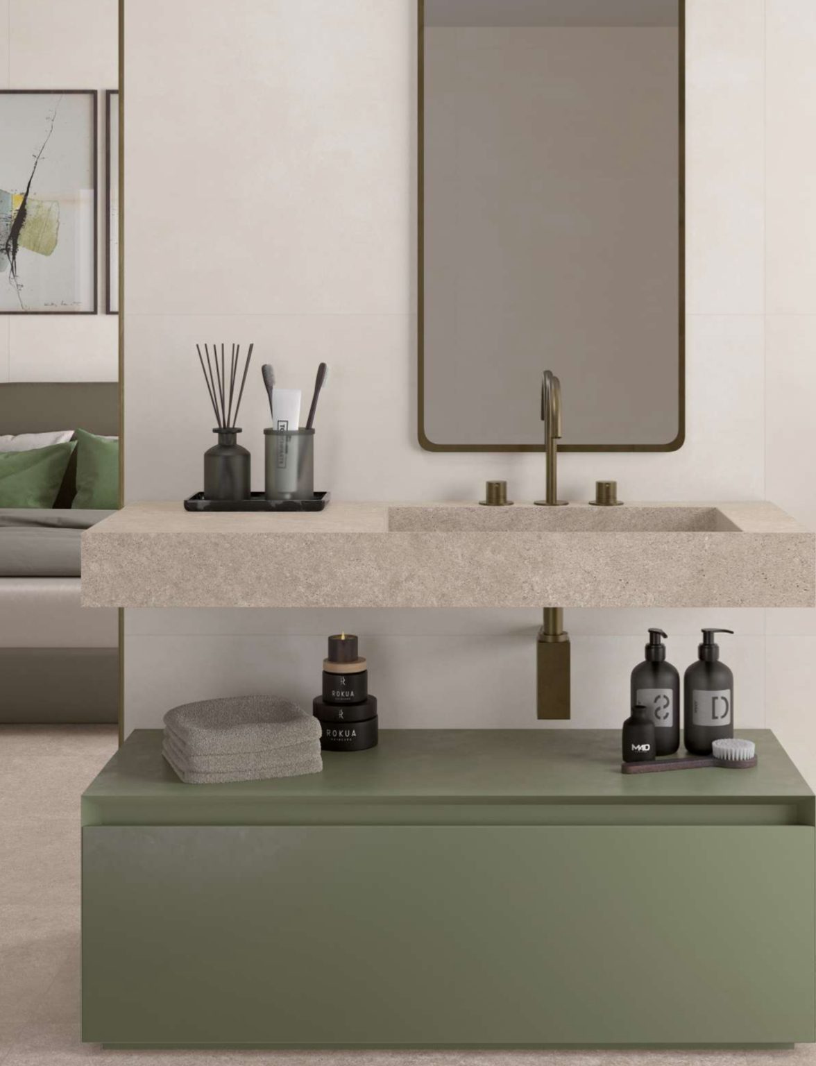 Plan de vasque salle de bain en grès effet pierre
